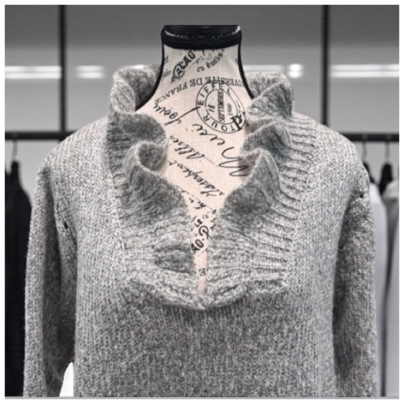 Chicwish Women's V-Neck Sweater with Ruffle Trim. Gray. Small - Picture 8 of 15